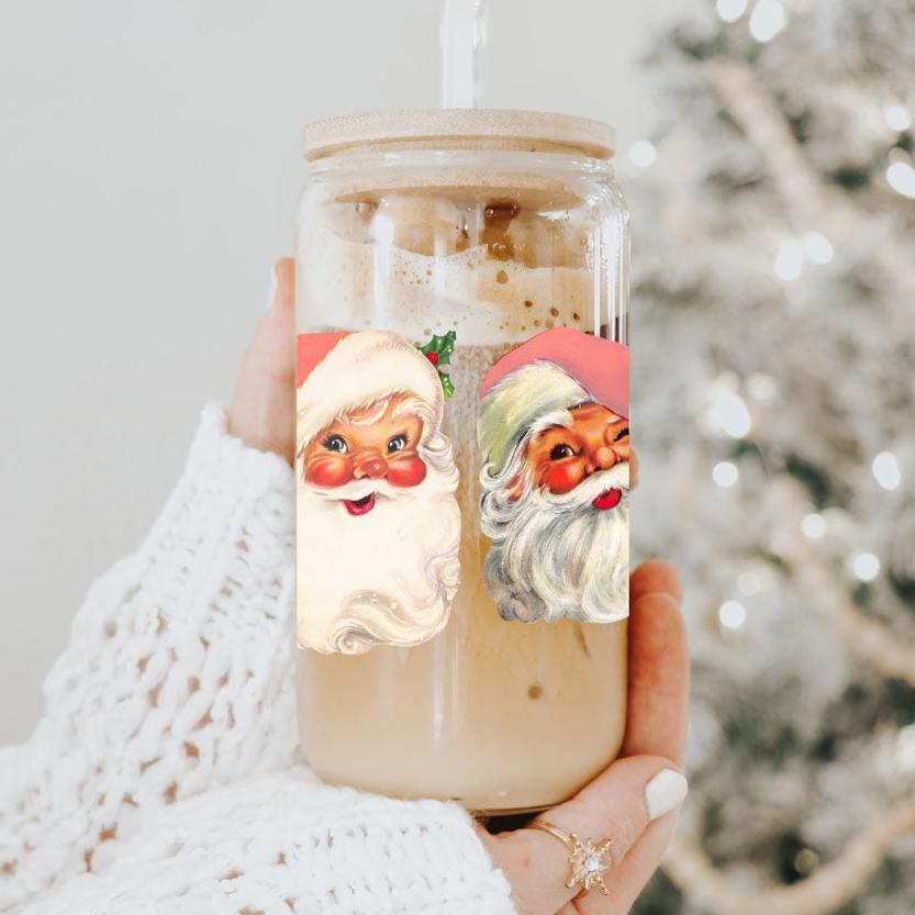 Vintage Santa Cheers 17oz Keramik Weihnachtstasse - Retro Santa Köpfe Kakao Becher