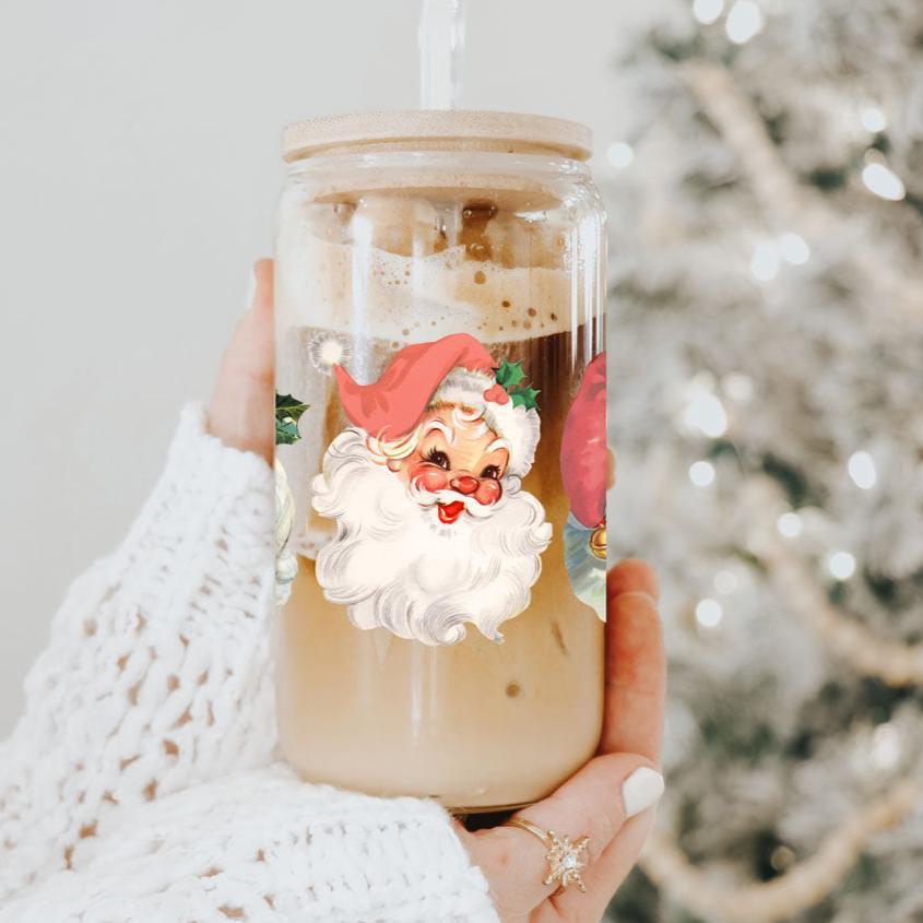 Vintage Santa Cheers 17oz Keramik Weihnachtstasse - Retro Santa Köpfe Kakao Becher