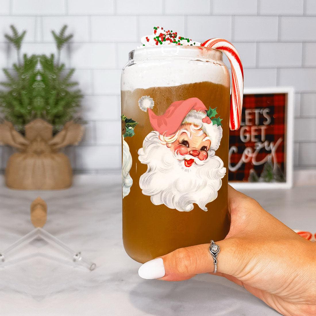 Vintage Santa Cheers 17oz Keramik Weihnachtstasse - Retro Santa Köpfe Kakao Becher