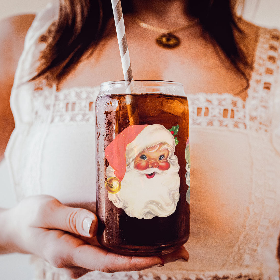 Vintage Santa Cheers 17oz Keramik Weihnachtstasse - Retro Santa Köpfe Kakao Becher