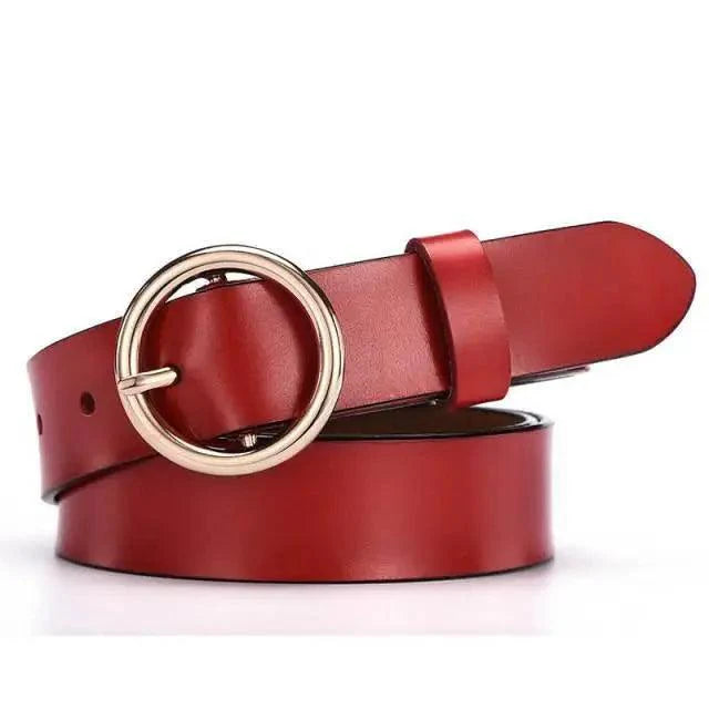Vintage Simple Round Buckle Female Pin Leather Straps 105CM Belts For Women Unique Design Dresses Jeans Classic Round Waistband
