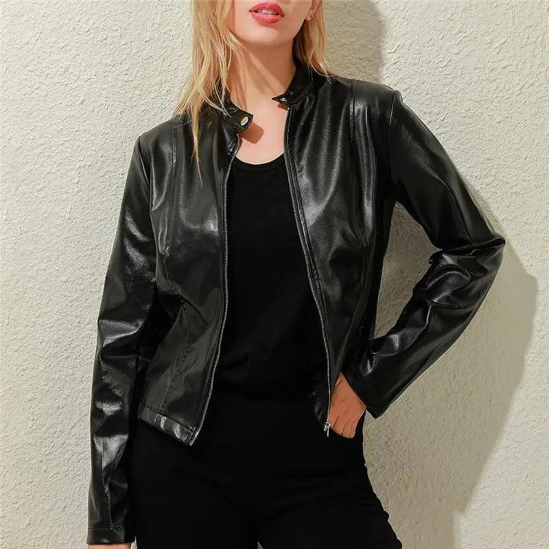 Vintage Style Autumn Ladies PU Leather Jacket For Women Slim Casual Soft Moto Biker Faux Leather Jacket For Female Coat Quality Basic Streetwear