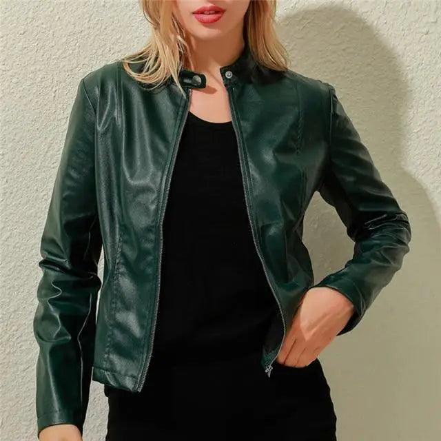 Vintage Style Autumn Ladies PU Leather Jacket For Women Slim Casual Soft Moto Biker Faux Leather Jacket For Female Coat Quality Basic Streetwear