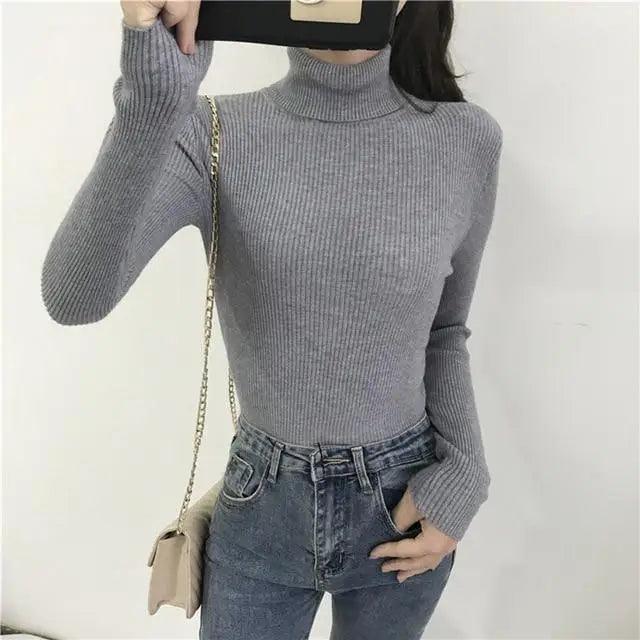 Vintage Style Autumn Winter Thick Sweater For Women Knitted Ribbed Pullover Sweater Long Sleeve Turtleneck Slim Jumper Soft Warm Pullover