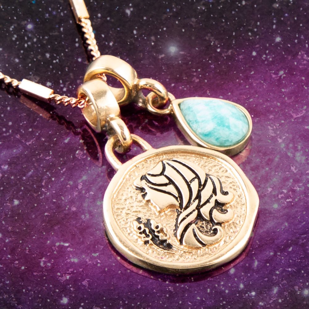 Vierge - Collier en amazonite bleue avec breloque dorée