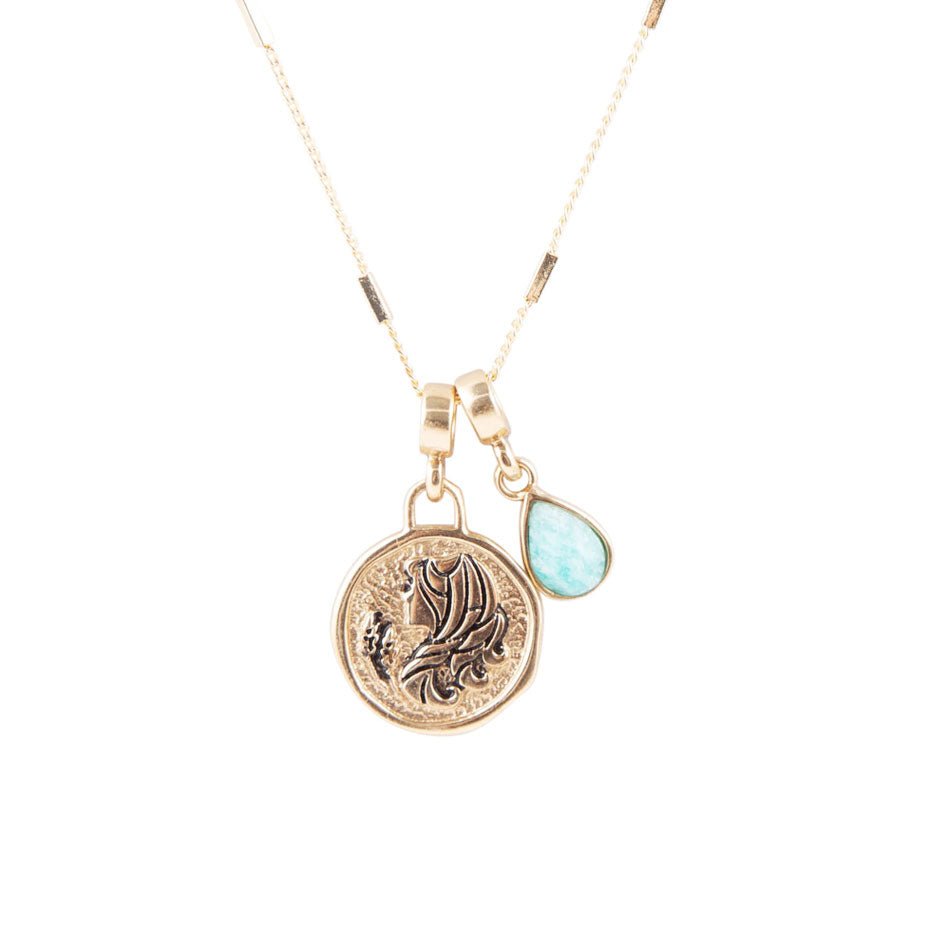Vierge - Collier en amazonite bleue avec breloque dorée