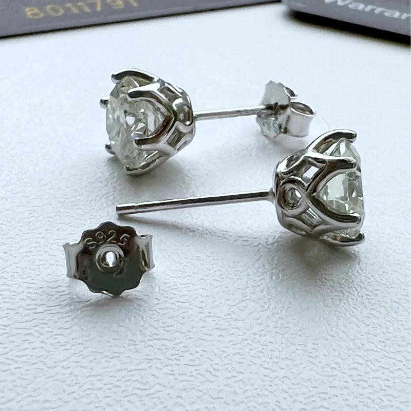 VVS D Color Russian Cut Moissanite Stud Earrings 1/2/4 CT S925 Sterling Silver