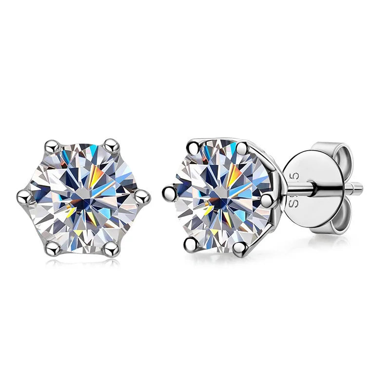 VVS D Color Russian Cut Moissanite Stud Earrings 1/2/4 CT S925 Sterling Silver