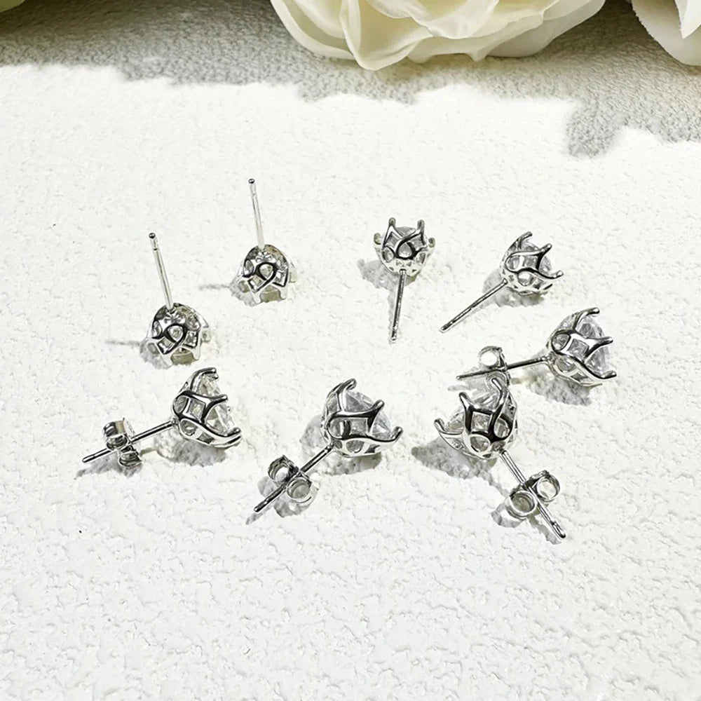 VVS D Color Russian Cut Moissanite Stud Earrings 1/2/4 CT S925 Sterling Silver