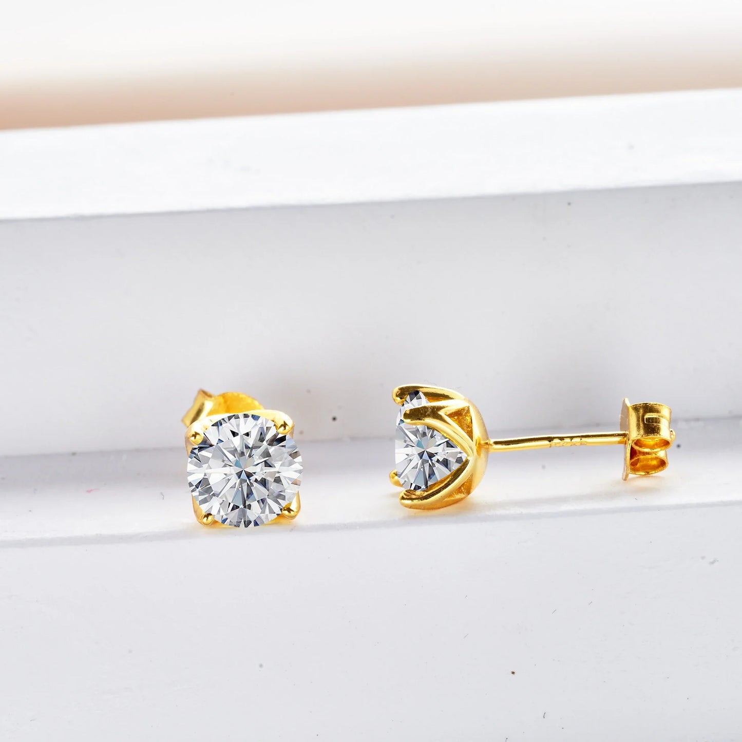 VVS D Moissanit-Ohrstecker aus 925er Sterlingsilber, 18K vergoldet, Hochzeit