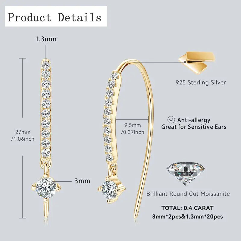VVS1 runder Moissanit U-förmige Ohrstecker 925 Sterling Silber Hypoallergen Geschenk für Frauen
