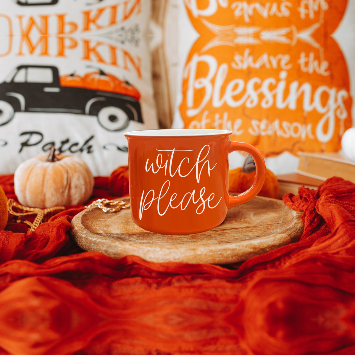 Witch Please Orange Ceramic Campfire Mug 14.5oz Double-Sided White Lettering