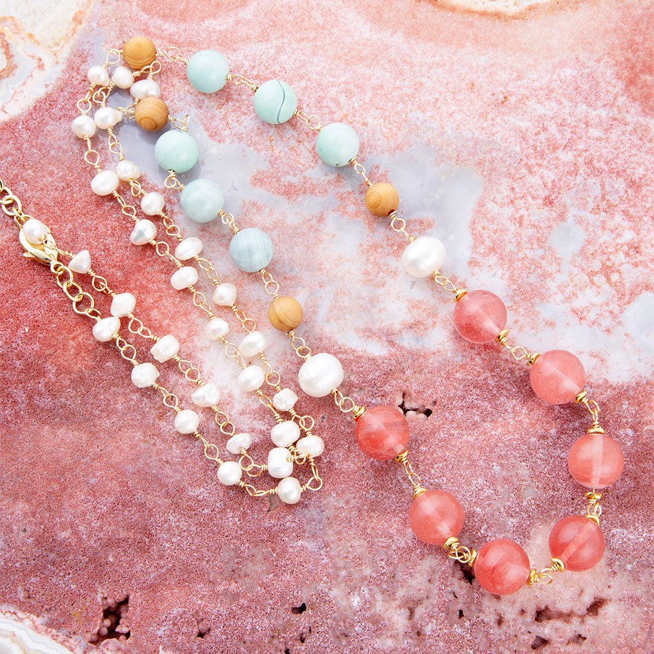Collier Long Jasper Golden Menthe Baiser Pastèque