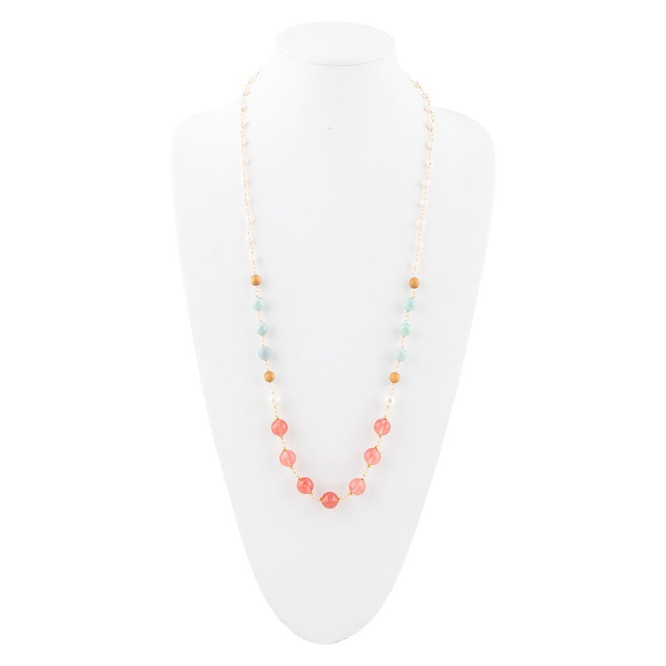Collier Long Jasper Golden Menthe Baiser Pastèque