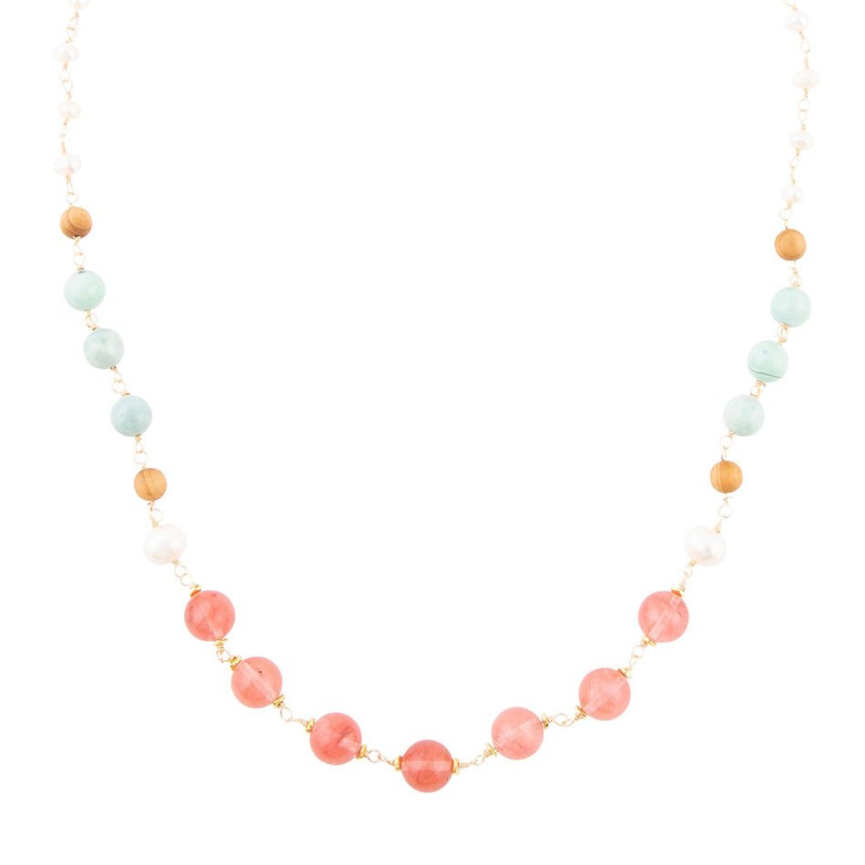 Collier Long Jasper Golden Menthe Baiser Pastèque