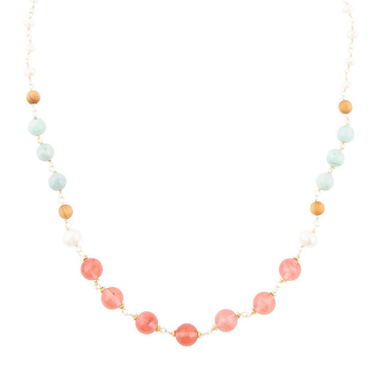 Collier Long Jasper Golden Menthe Baiser Pastèque