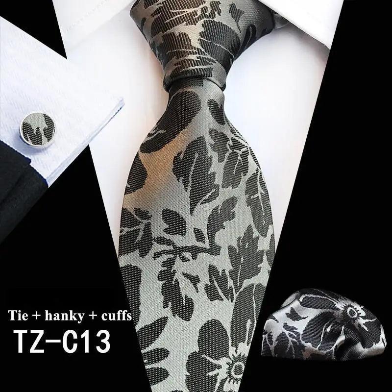 Wedding Bridegroom Floral Print Silk Necktie With Cufflinks Set Fashion High Quality Necktie Set For Men