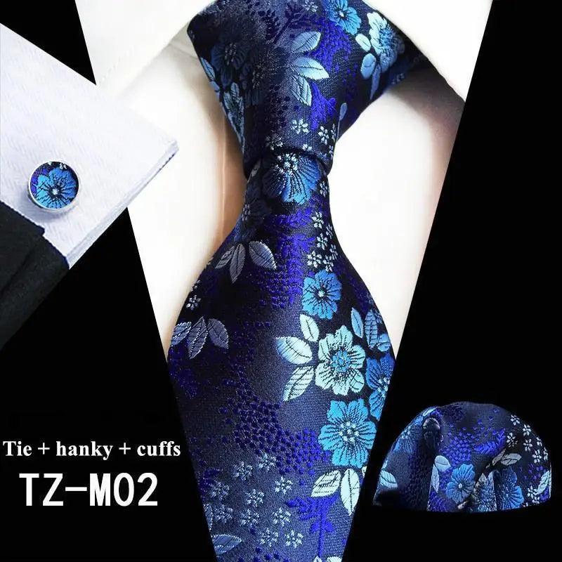 Wedding Bridegroom Floral Print Silk Necktie With Cufflinks Set Fashion High Quality Necktie Set For Men