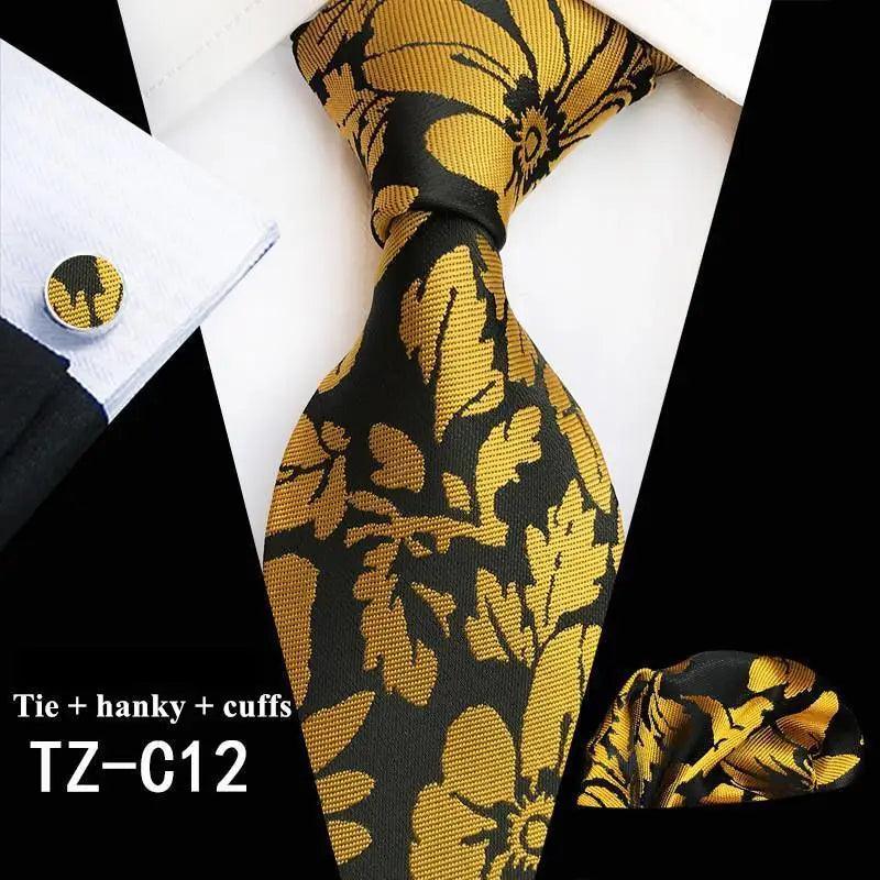Wedding Bridegroom Floral Print Silk Necktie With Cufflinks Set Fashion High Quality Necktie Set For Men