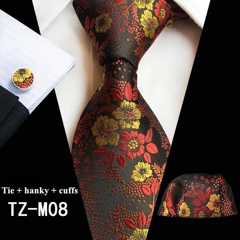 Wedding Bridegroom Floral Print Silk Necktie With Cufflinks Set Fashion High Quality Necktie Set For Men