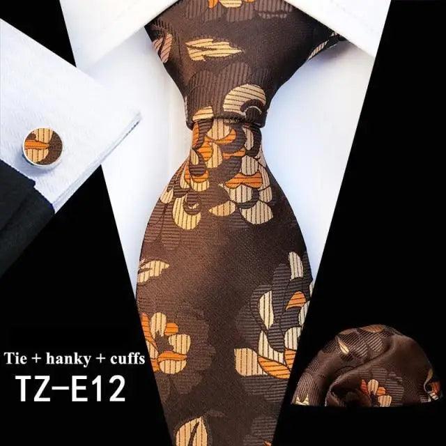 Wedding Bridegroom Floral Print Silk Necktie With Cufflinks Set Fashion High Quality Necktie Set For Men