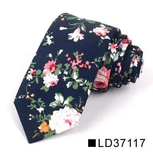 Wedding Men Floral Tie Skinny Cotton Casual Neck Tie Elegant Neckties Flower Print Fashionable Design