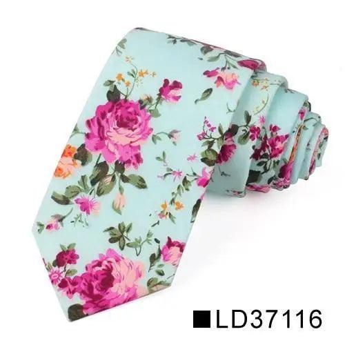 Wedding Men Floral Tie Skinny Cotton Casual Neck Tie Elegant Neckties Flower Print Fashionable Design