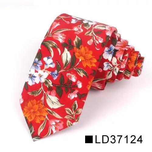 Wedding Men Floral Tie Skinny Cotton Casual Neck Tie Elegant Neckties Flower Print Fashionable Design