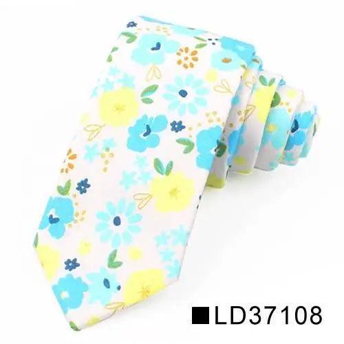 Wedding Men Floral Tie Skinny Cotton Casual Neck Tie Elegant Neckties Flower Print Fashionable Design