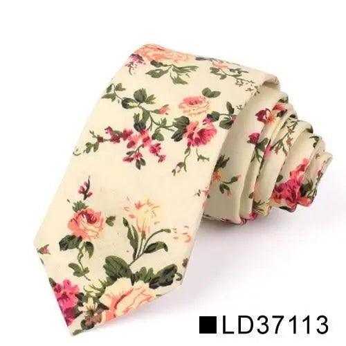 Wedding Men Floral Tie Skinny Cotton Casual Neck Tie Elegant Neckties Flower Print Fashionable Design