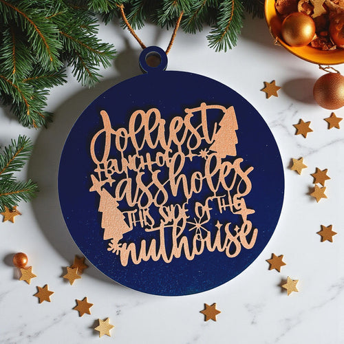 Lustiger sarkastischer Weihnachtsbaumschmuck aus Holz „Jolliest Bunch“ 12 Farben Weihnachtsgeschenk