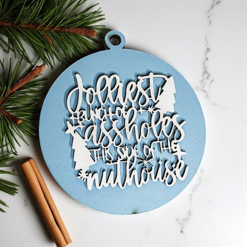 Lustiger sarkastischer Weihnachtsbaumschmuck aus Holz „Jolliest Bunch“ 12 Farben Weihnachtsgeschenk