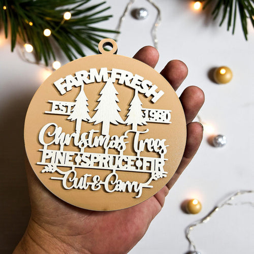 Farm Fresh Wooden Christmas Tree Ornament - Vintage Farmhouse Rustic Tree Trio