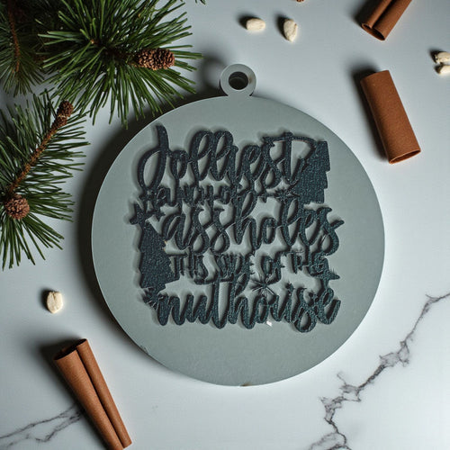 Lustiger sarkastischer Weihnachtsbaumschmuck aus Holz „Jolliest Bunch“ 12 Farben Weihnachtsgeschenk