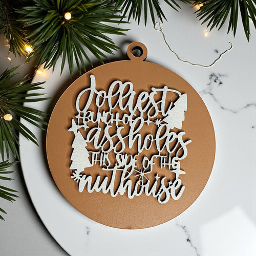Lustiger sarkastischer Weihnachtsbaumschmuck aus Holz „Jolliest Bunch“ 12 Farben Weihnachtsgeschenk