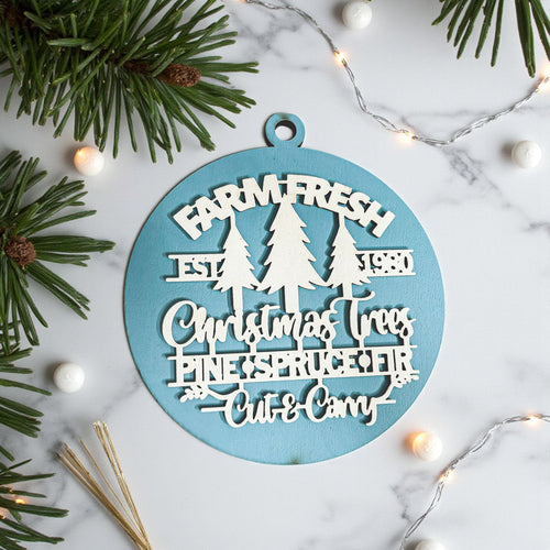Farm Fresh Wooden Christmas Tree Ornament - Vintage Farmhouse Rustic Tree Trio