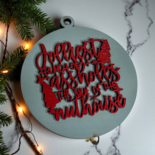 Ornement de Noël Drôle Sarcasme en Bois Le Plus Joyeux Groupe 12 Couleurs Cadeau de Fêtes