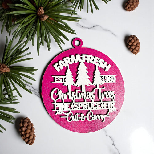 Farm Fresh Wooden Christmas Tree Ornament - Vintage Farmhouse Rustic Tree Trio