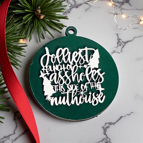 Lustiger sarkastischer Weihnachtsbaumschmuck aus Holz „Jolliest Bunch“ 12 Farben Weihnachtsgeschenk