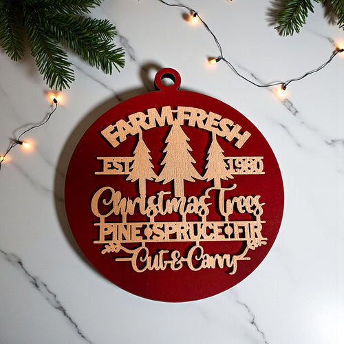 Farm Fresh Wooden Christmas Tree Ornament - Vintage Farmhouse Rustic Tree Trio