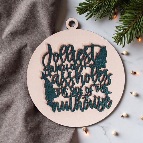 Lustiger sarkastischer Weihnachtsbaumschmuck aus Holz „Jolliest Bunch“ 12 Farben Weihnachtsgeschenk