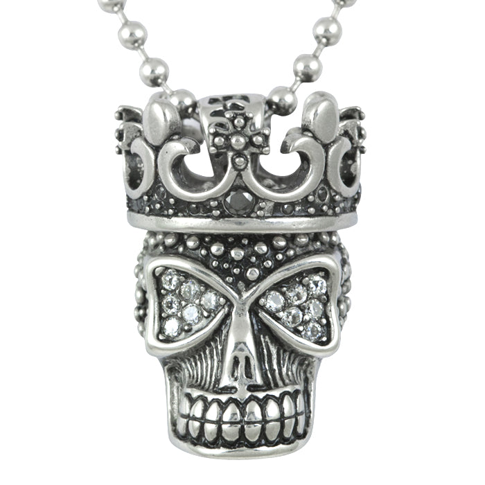 Collier Pendentif Crâne Feu Blanc Gothique Couronne Cristal
