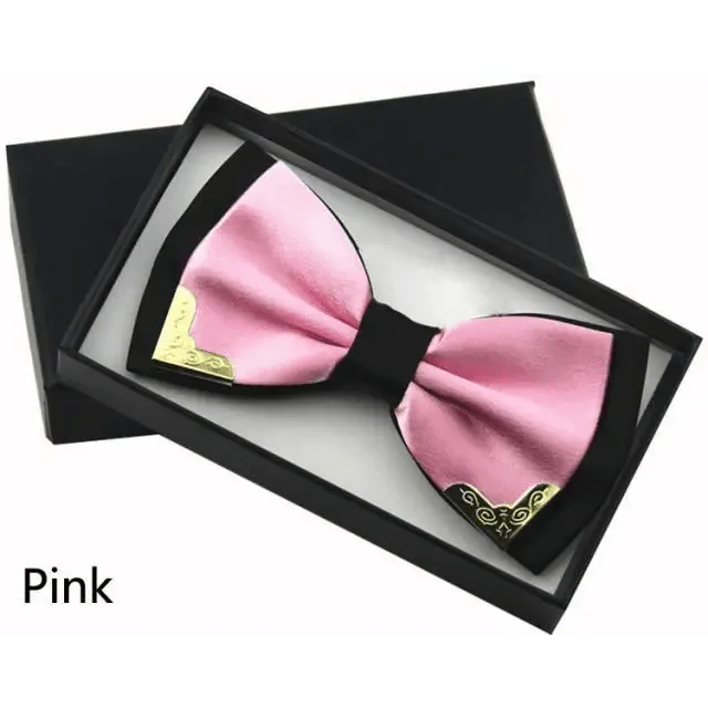 White Men Elegant Polyester Butterfly Bowtie Metal Corners Wedding Bowtie Party Bow Ties