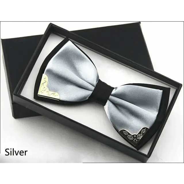 White Men Elegant Polyester Butterfly Bowtie Metal Corners Wedding Bowtie Party Bow Ties