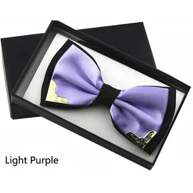 White Men Elegant Polyester Butterfly Bowtie Metal Corners Wedding Bowtie Party Bow Ties