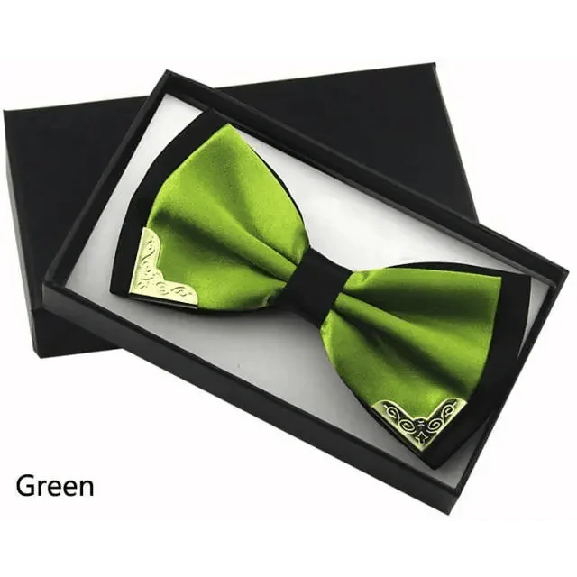 White Men Elegant Polyester Butterfly Bowtie Metal Corners Wedding Bowtie Party Bow Ties