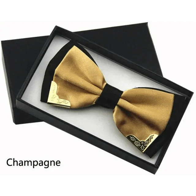 White Men Elegant Polyester Butterfly Bowtie Metal Corners Wedding Bowtie Party Bow Ties