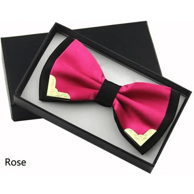 White Men Elegant Polyester Butterfly Bowtie Metal Corners Wedding Bowtie Party Bow Ties