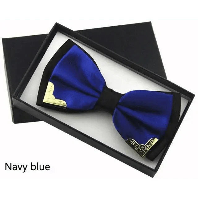 White Men Elegant Polyester Butterfly Bowtie Metal Corners Wedding Bowtie Party Bow Ties