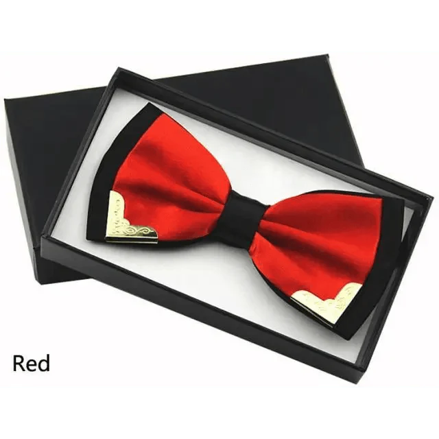 White Men Elegant Polyester Butterfly Bowtie Metal Corners Wedding Bowtie Party Bow Ties